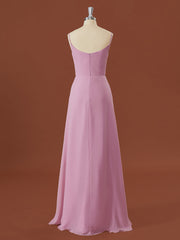 A-lijn chiffon v-neck geplooide vloerlengte bruidsmeisje jurk