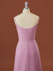 A-lijn chiffon v-neck geplooide vloerlengte bruidsmeisje jurk