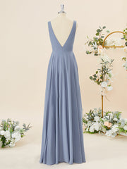 A-lijn chiffon v-neck geplooide vloerlengte bruidsmeisje jurk