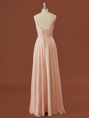 A-lijn chiffon v-neck geplooide vloerlengte bruidsmeisje jurk