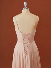 A-lijn chiffon v-neck geplooide vloerlengte bruidsmeisje jurk