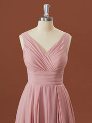 A-lijn chiffon v-neck geplooide korte/mini bruidsmeisje jurk
