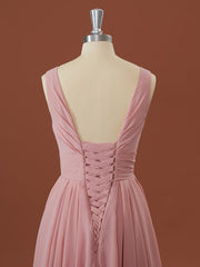 A-lijn chiffon v-neck geplooide korte/mini bruidsmeisje jurk