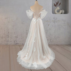 A-Line Floral Appliques Polka Dots Wedding Dress with Slit