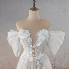 A-Line Floral Appliques Polka Dots Wedding Dress with Slit