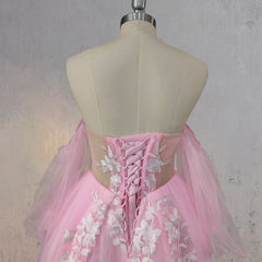 A-Line Floral Appliques Polka Dots Wedding Dress with Slit