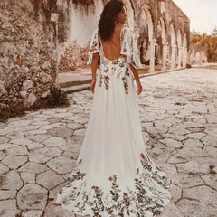 A-Line Flower Appliqued Majesty Wedding Dress