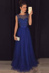Bridelily Grey A-line Prom Dresses Beaded Long Tulle Evening Gowns