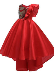 A-Line Hi-Lo Flower Girl Dress With Bow Ruffles