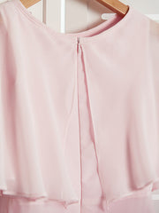 A-Line Jewel Half Sleeves Dress with Ruffles for Flower Girls