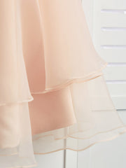 A-Line Jewel Neck Organza Satin Flower Girl Dress With Beading Tier