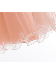 A-Line Knee Length Wedding / Party Dress - Tulle / Matte Satin / Poly&Cotton Blend Jewel Neck with Lace / Bow(S) / Beading