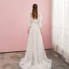 A-Line Lace Appliques Illusion Neck Wedding Dresses