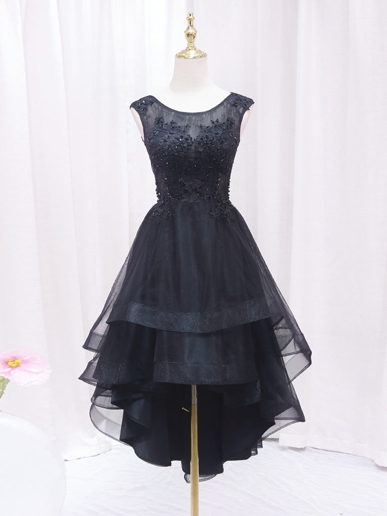 Robe de bal courte en dentelle A-Lace Tulle, robe de retour à la maison noire basse haute
