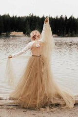 A-Line Long Sleeve Backless Princess Gown Bridal Gown Wedding Dress