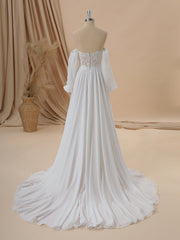 A-line Long Sleeves Chiffon Sweetheart Appliques Lace Court Train Corset Convertible Wedding Dress