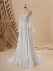 A-line Long Sleeves Chiffon Sweetheart Appliques Lace Court Train Corset Convertible Wedding Dress