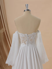 A-line Long Sleeves Chiffon Sweetheart Appliques Lace Court Train Corset Convertible Wedding Dress