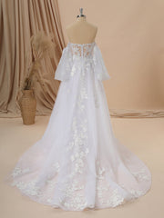 A-line Long Sleeves Tulle Sweetheart Appliques Lace Chapel Train Corset Convertible Wedding Dress