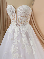 A-line Long Sleeves Tulle Sweetheart Appliques Lace Chapel Train Corset Convertible Wedding Dress