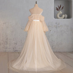 A-Line Off-the-Shoulder Long Sleeve Champagne Wedding Dress