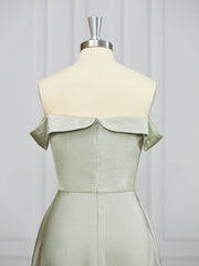 A-lijn off-the-shoulder ruches thee-lengte charmeuse bruidsmeisje jurk