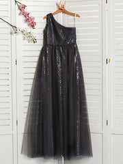 A-Line One Shoulder Flower Girl Dress Maxi Tulle with Beading