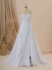 A-line Organza Sweetheart Pleated Cathedral Train Wedding Dress
