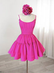 Robe de bal courte en satin rose A-line, robe de retour rose mignonne sans arrière