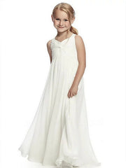 A-Line Round Neck Chiffon Junior Bridesmaid Dress With Side Draping for First Communion