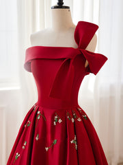 Robe de bal courte Bourgogne en satin en ligne, robe de retour bordeaux avec perle