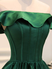 Robe de bal courte verte en satin A-line, robe de retour verte