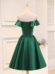 Robe de bal courte verte en satin A-line, robe de retour verte