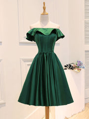 Robe de bal courte verte en satin A-line, robe de retour verte