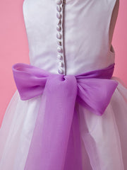 A-Line Satin Sleeveless Jewel Flower Girl Dress with Buttons