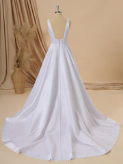 A-line Satin Square Court Train Wedding Dress