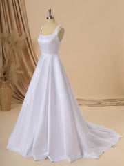 A-line Satin Square Court Train Wedding Dress