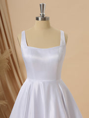 A-line Satin Square Court Train Wedding Dress