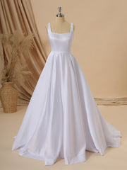 A-line Satin Square Court Train Wedding Dress
