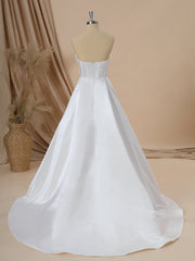 A-line Satin Straight Pleated Sweep Train Corset Wedding Dress