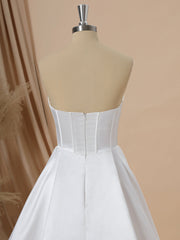 A-line Satin Straight Pleated Sweep Train Corset Wedding Dress