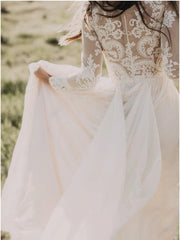 A-line Scoop Lace Long Sleeve Rustic Wedding Dresses