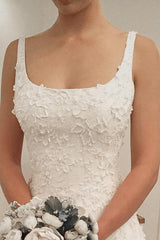 A-line Scoop Sweep Sleeveless Train Wedding Dress with Appliques
