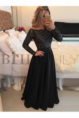 A-Line Sheer Neckline Prom Dresses Floor Length Long Sleeves Evening Dress