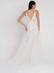 A-Line Sleeveless White Wedding Dress Satin V-Neck Lace Tulle Bridal Dresses