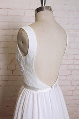 Noble A-line shoulder strap with chiffon patch flower dew back and ground length wedding dress