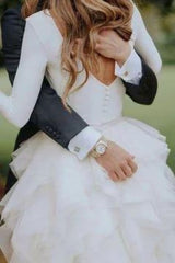 A-Line Sweep Train Tulle Long Sleeves Beach Wedding Dress