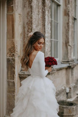 A-Line Sweep Train Tulle Long Sleeves Beach Wedding Dress