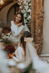 A-Line Sweep Train Tulle Long Sleeves Beach Wedding Dress