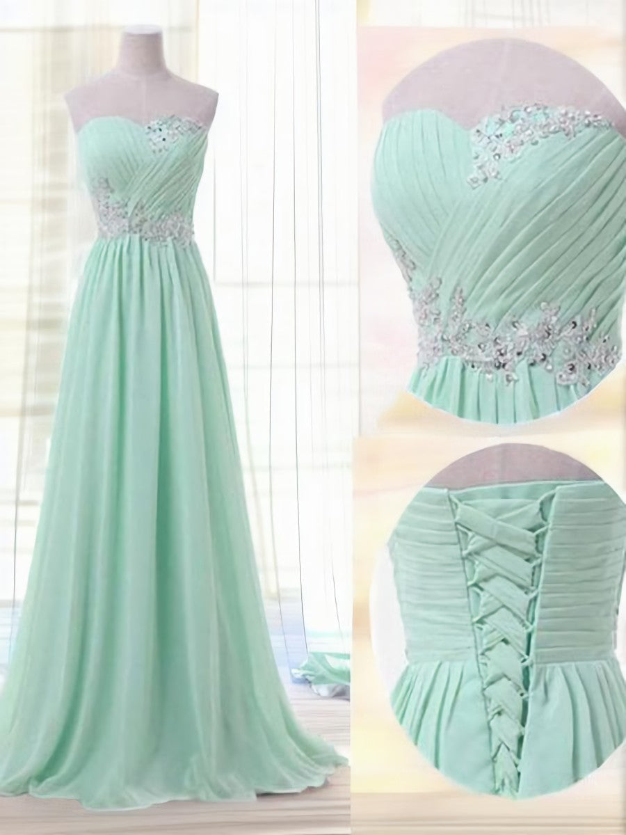 A-line lieverd kralende vloerlengte chiffon bruidsmeisje jurk